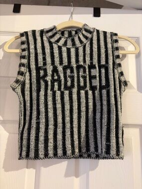 “Ragged” Striped Knit Sleeveless Top - Black & White